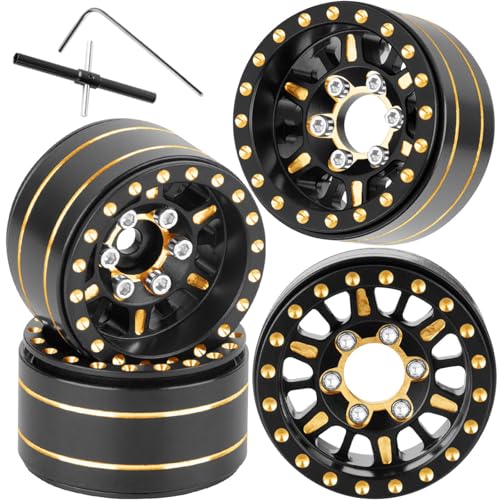 1.0 in Beadlock Wheels Rims for RC Crawler Car 1/18 TRX4M,1/24 SCX24,RC Brass 1.0 Beadlock Wheels Rim,7mm Hex Wheel Rims Brass Rings Deep Dish Rim,4pcs