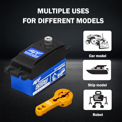 GOUPRC 20kg Low Profile Servo High Torque of Metal Gear Digital Servo with 25T Metal Arm for 1/8 1/10 1/12 RC Model DIY Car Robot - style: 20KG servo *1