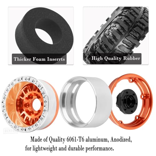 Rc 1.9 Inch Wheel Rims & Tires Wheels for 1/10 RC Crawler Car SCX10 SCX10 II SCX10 III 90046 TRX6 TRX4 D90 VS4-10 Gen8 MST CFX,Aluminum RC 1.9 Beadlock Tires Wheel,Orange - color: Orange (1.9 Tires Wheels)