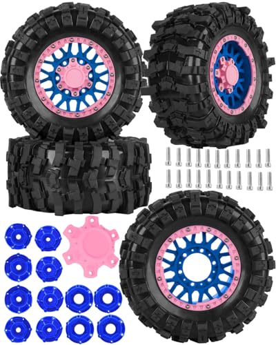 12mm/14mm/17mm RC Truck Wheel Tires for 1/10 Rustler Stampede Hoss,Granite Vorteks Big Rock,Axia 1 L0si Red cat Rc 4wd,Hard Plastic RC Truck Tires,RC Monster Truck Car Wheels,4PCS Pink - color: Pink&navy Blue