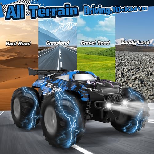 All-Terrain Remote Control Car for Boys Christmas Kids Rechargeable | Monster Rc Truck with LED, 1:20 10KM/H, 2 Motors, 2.4GHZ, Speed Friendly, Sturdy Rc Cars for Christmas Kids 6+, Beginner - color: Blue