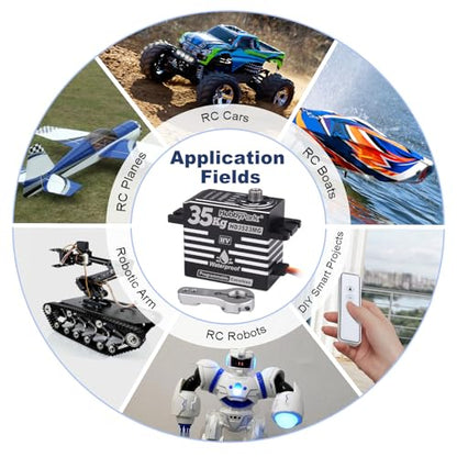 HobbyPark 35kg RC Servo Waterproof High Torque Metal Gear Digital Stainless Steel Gears Aluminum Case for 1/7 1/8 1/10 RC Crawler Car Truck Buggy Programmable Control Angle 180° (Coreless Motor)