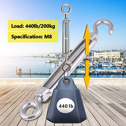 Turnbuckle Lsqurel 10PCS 304 Stainless Steel Turnbuckle Hook and Eye Heavy Duty M4 M6 M8 M10 Tensioner Adjustable Shade Sail Hardware for Tightening up Metal Cable Wire 5/32 1/4 5/16 3/8 - style: M8 - 10pcs