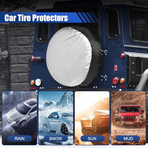 4PCS Car Tire Covers Set, Waterproof RV SUV Trailer Spare Tire Storage Bag with Handle, Portable Anti-UV Sun Snow Rain Wheel Cover, Dustproof Wheel Protector for 19-23 Inch Tires Diameter (L) - size: L