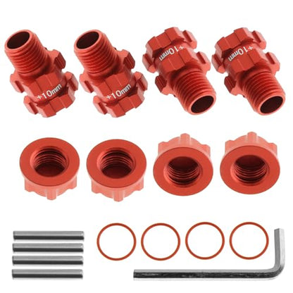RC Wheel Hex 10mm Extended Wheel Hub Drive 14mm to 17mm with Anti-dust Cap Nuts 17mm Alum for Arrma Senton Granite Big Rock Vorteks 3S Senton Granite Mega550 Infraction Mega570 Upgrade Parts (Red)