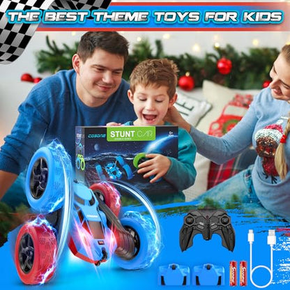 cosone Red Blue RC Stunt Car for Boys Girls | 360° Spinning Tricks, Double-Sided Driving, LED Lights, USB-C Rechargeable, One-Click Demo - color: Red&blue Pro