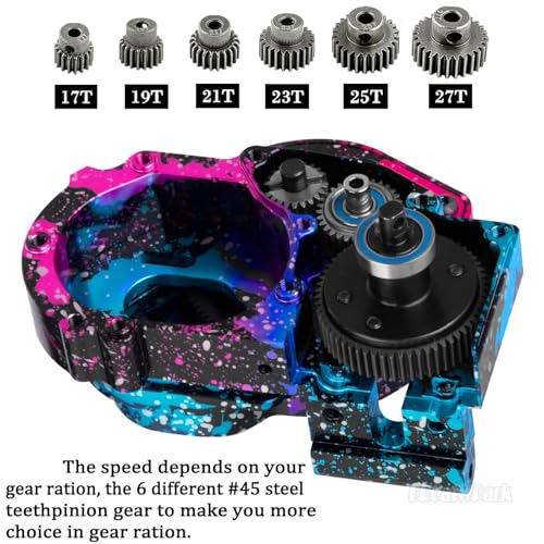Aluminum Gearbox Transmission Case w/Spur Gear Upgrades Part for 1/10 Slash/Rustler/Stampede/Bandit 2WD (VXL) Drag Slash/Bigfoot,RC Gearbox Hops Up,Replace #9495,Colorful(Pink Blue Tone) - color: Colorful(pink Blue Tone) - (Gearbox)