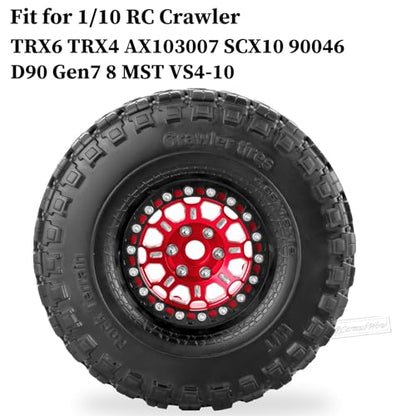RC 1.9 Beadlock Tires 1.9 Wheels and Tires for 1/10 RC Crawler,TRX6 TRX4 AX103007 SCX10 90046 D90 Gen7 8 MST VS4-10,Aluminium Alloy 1.9 RC Wheel Rims & Rubber Tyre,Red - color: Red(4pcs)