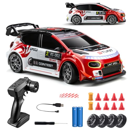 RC Drift Car, Red Racing Livery 1/24 Remote Control Car for Adults | 20KM/H 4WD Low/High Speed RC Cars with LED Lights, Extra Drifting Tires, Vehicle for Kids Boys Girls Beginners Indoor Outdoor - color: Red