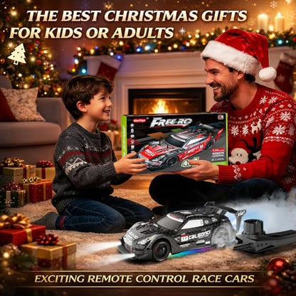 Remote Control Car RC Drift Car 1:16 Scale 4WD RC Vehicle with LED Lights 2.4GHz 30km/h RTR High Speed Racing Sport Toy for Adults Boys Girls Kids Gift 2Pcs Rechargeable Battery - color: Black