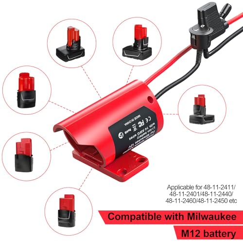 Milwaukee M12 Battery Adapter : 12V Conversion Kit with Switch, Fuse, Wire Terminals, 12AWG Wire & Power Connector-Ideal for DIY RC Car Toys and Robotics -1Pack