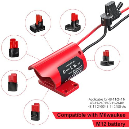 Milwaukee M12 Battery Adapter : 12V Conversion Kit with Switch, Fuse, Wire Terminals, 12AWG Wire & Power Connector-Ideal for DIY RC Car Toys and Robotics -1Pack