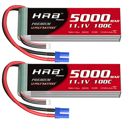 HRB 2PCS 3S 5000mAh Lipo Battery EC5 100C 11.1V Compatible with RC Plane