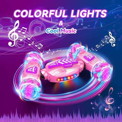 Nicella Gesture Sensing RC Stunt Car, Remote Control Car 360° Rotating 4WD 2.4Ghz RC Cars Transform Hand Controlled Toys with Light & Music, Best Gifts for Girls Age 6-7 8-12 - color: Pink