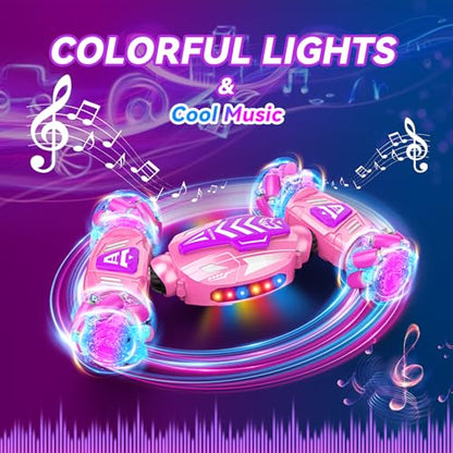 Nicella Gesture Sensing RC Stunt Car, Remote Control Car 360° Rotating 4WD 2.4Ghz RC Cars Transform Hand Controlled Toys with Light & Music, Best Gifts for Girls Age 6-7 8-12 - color: Pink