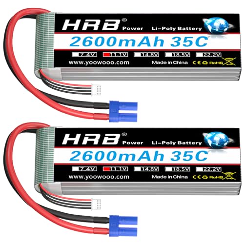HRB 2PCS 3S 2600mAh Lipo Battery 11.1V 35C EC3 Compatible with RC Plane
