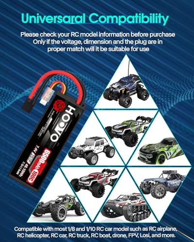HOOVO 2S Lipo Battery 7.4V 6500mAh 100C RC Battery Pack TR Plug 2Packs | Hardcase battery with TR to EC5 Connector,for RC Car Truck Buggy Vehicles Crawler Helicopter Boat