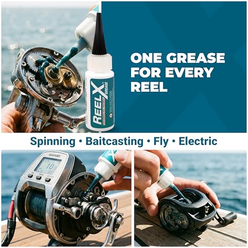 ReelX Fishing Reel Grease, Marine-Grade Anti-Rust Lubricant for Bearings, Spinning, Baitcasting, Spincast, Fly, Trolling & Electric Reels, Corrosion Prevention & Control - size: Grease 1oz