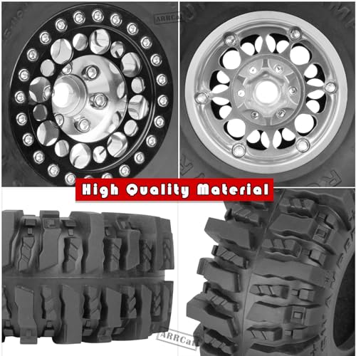 RC 1.9 Beadlock Wheels and Tires for 1/10 SCX10 SCX10 II 90046 SCX10 III AXI03007 SCX10 Pro TRX4 TRX6 Gen7/8 D90 VS4-10 MST CFX RC Crawler Car,Aluminum 1.9 Beadlock Wheel Rims and Tires,Silver - color: Silver for Axial SCX10