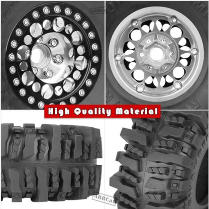 RC 1.9 Beadlock Wheels and Tires for 1/10 SCX10 SCX10 II 90046 SCX10 III AXI03007 SCX10 Pro TRX4 TRX6 Gen7/8 D90 VS4-10 MST CFX RC Crawler Car,Aluminum 1.9 Beadlock Wheel Rims and Tires,Silver - color: Silver for Axial SCX10