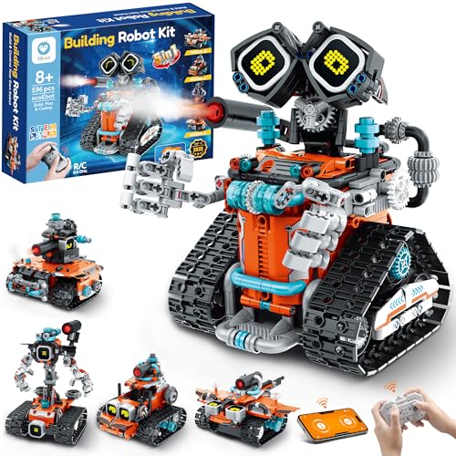 Sillbird Robot Building Kit with Remote Control STEM Gift for Boy Ages 8-14 | Coding Toys for Kids & Teens, Learn Through Robotics Play, Buildable 5in1 Models, App-Controlled, Rechargeable, 596 Pieces - color: Orange