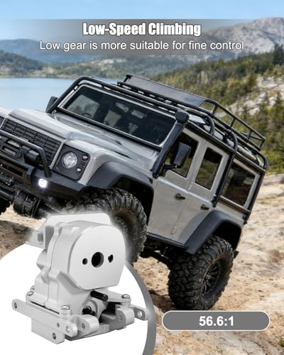 Upgraded Dual Speed Gearbox Fits for Traxxas TRX4M 1/18 RC Crawlers | 15.7:1 / 56.6:1 High & Low Transmission, Metal Gears, Fits for Defender Bronco K10 F150 Silver - color: Silver
