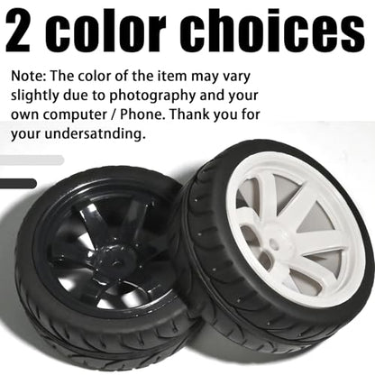 OD 2.55" On Road Rubber Tires Plastic Wheel Rims 12mm Hex for 1/10 RC Car | Compatible with MJX HSP Tamiya HPI Kyosho Traxxas Sakura Redcat WLtoys 1/10 RC On-Road Racing Touring Car (4pcs, White) - style: B-White