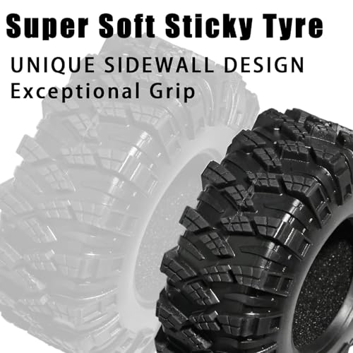 1.3 Tires for SCX24 & TRX4M 63.2 26.7mm RC Crawler Tires Upgrades with Foam Inserts Compatible with Traxxas Axial 1/18 1/24 Scale RC Cars Aggressive Mud Terrain Kraken Claw Design - size: 1.3-66mm-zst