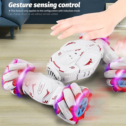 GoolRC Remote Control Car, Gesture Sensing RC Stunt Car with Spray & Lights & Music, 2.4GHz 4WD RC Cars with 360° Rotating, 3 Control Mode Toy Vehicle (Red)