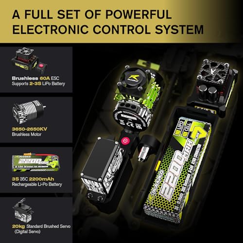 RLAARLO 1/10 Brushless RC Cars, 4×4 Buggy, 50+ MPH, Carbon Fiber, Ages 8+ | 3650-2650KV Brushless Motor, 4WD, 3S LiPo, Alloy Chassis, Sealed Diffs, 20kg Servo, 6CH Radio, Waterproof, All-terrain