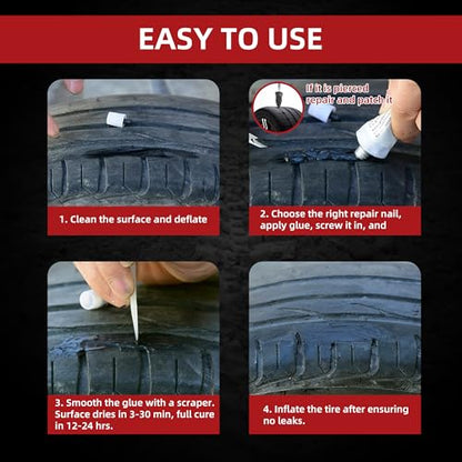 Realth Tire Repair Kit, 50ml Tire Repair Glue, 10 Pcs Tire Repair Screws | Flat Tire Plug Kit for Car, Motorcycle, Truck, ATV, Tractor, RV, SUV & Trailer - style: Glue(50ml)+Plugs(10Pcs)