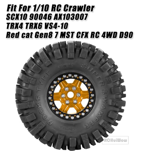 1.9 Beadlock rc Tires Wheels for 1/10 TRX4 TRX6 SCX10 90046 AX103007 Gen8 Gen7 D90 VS4-10 MST CFX RC Crawler,1.9 Wheels and Tires Alloy Aluminium Rims w/Rubber Tyres,Gold - color: Gold(4pcs)