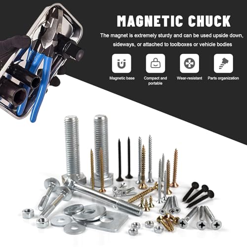 Sun Walker 2 PCS Magnetic Tray Holders, Stainless Steel Tray Set with Strong Magnet, Heavy Duty Thickened Magnetic Trays for Screws Bolts Nuts Washers Pins (9.4"×5.4" Square+4" Round) - color: 9.4"×5.4" Square+4" Round