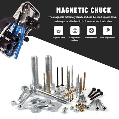 Sun Walker 2 PCS Magnetic Tray Holders, Stainless Steel Tray Set with Strong Magnet, Heavy Duty Thickened Magnetic Trays for Screws Bolts Nuts Washers Pins (9.4"×5.4" Square+4" Round) - color: 9.4"×5.4" Square+4" Round