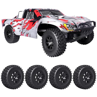 Pre-Glued RC SC Tires Wheels for Traxxas Slash 2WD Vxl 4x4 Redcat Blackout XTE TR10, Losi 22S SCT RC Short Course Truck
