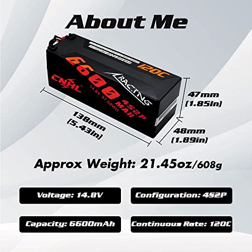 CNHL 6600mAh 4S Lipo Battery 14.8V 120C with EC5 Plug Hard Case(2 Packs) | Eliminates voltage sag for clean throttle response and extended runtime in 1/8 RC truggies, buggies, and trucks.