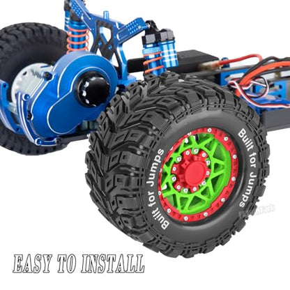 RC Truck Tires 12mm/14mm/17mm Hex RC Wheels and Tires for 1/10 Big Rock Granite Vortek/Stampede Rustler Hoss/L0s1 Rc 4wd,RC Monster Truck Car Wheel 4Pcs,Green Red - color: Green Red - (12mm/14mm/17mm Hex)