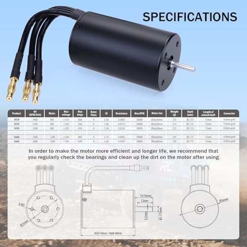 Surpass Hobby 3660 3300KV Brushless Motor and ESC 60A 2S Waterproof RC Motor ESC Combo for 1/10 Remote Control Cars Trucks Off-Road Vehicle - size: 3300KV, style: 3660 Motor and 60A ESC