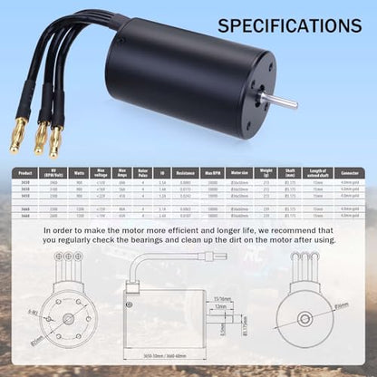 Surpass Hobby 3660 3300KV Brushless Motor and ESC 60A 2S Waterproof RC Motor ESC Combo for 1/10 Remote Control Cars Trucks Off-Road Vehicle - size: 3300KV, style: 3660 Motor and 60A ESC