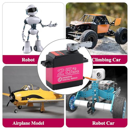 25kg Digital RC Servo High Torque Servo Motor Full Metal Gear Steering Servo DS3225MG for DIY RC Model 1/8 1/10 Baja Cars Robot Boats, Control Angle 180° (Pack of 2) - style: 2PCS 25KG DS3225 - 180°
