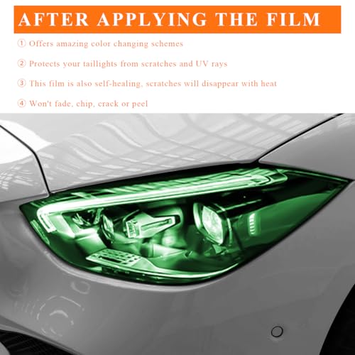 Sun Walker Car Light Tint Film, 12 x 48 Inch Waterproof Taillight Wrap Film Roll with Squeegee & Cutter, Self-Adhesive Vinyl Sticker Sheet Roll for Headlights Fog Lights Tail Lights (Green) - color: Green