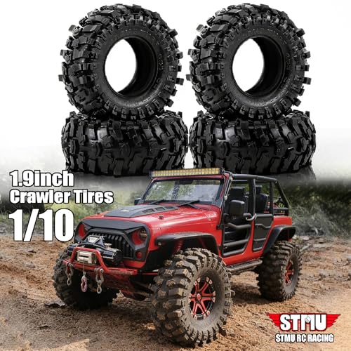 STMU 1.9in" RC Soft Rubber Mud Tyres 118mm For 1/10 Scale Electric RC Rock Crawler, 4WD Shaft Driven RC Truck Redcat Racing Everest 10 Redcat Ascent Fusion Traxxas TRX4 Axial SCX10 (TIRES)
