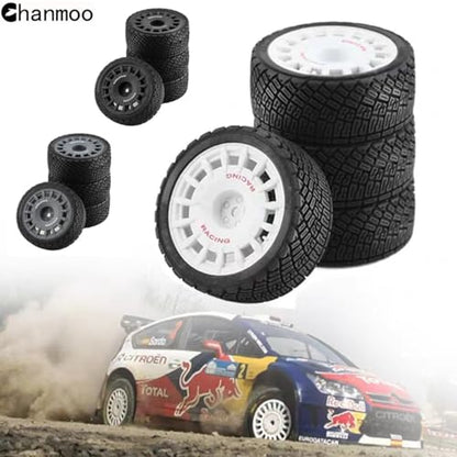 1/10 RC Rally Car Tires On Road Tyres 12mm Hex Plastic Wheels Rims Compatible with 1/10 Scale Racing Car Tamiya TT01 TT02 XV01 TA06 PTG2 HPI KYOSHO HSP RC On-Road Car 4PCS (White) - color: White