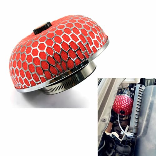 Mushroom Air Filter 3 inch Inlet, Oil-Free Mushroom Foam Engine Replacement, Clamp-on High Airflow Metal Frame Mesh Filter, Universal Fit (Red) - color: Red