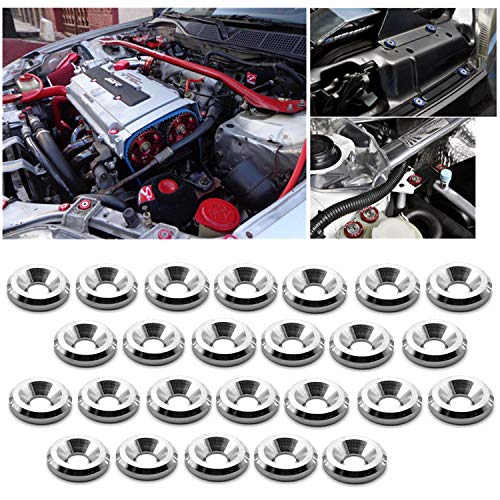 STETION 25 Pcs Fender Bumper Washer Bolt Stainless Steel M6x20mm CNC Finishing Washer Engine Bay Dress Up Fastener Kit (SS) - color: SS