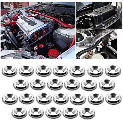STETION 25 Pcs Fender Bumper Washer Bolt Stainless Steel M6x20mm CNC Finishing Washer Engine Bay Dress Up Fastener Kit (SS) - color: SS