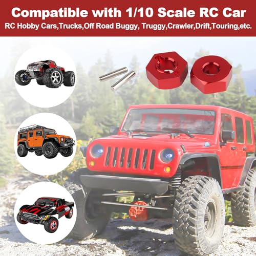 HobbyPark Aluminum 12mm Wheel Hex Nuts & M4 Lock Nuts for 1/10 Scale RC Car Truck Crawler Buggy Short Course(8-Pack) (Red)