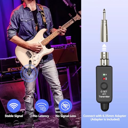 A11 Wireless Microphone Transmitter Receiver 4 Channels Plug-on (1TX + 1RX) | Plug-on XLR Mic Adapter, 2.4GHz Wireless Microphone System for Dynamic/Condenser Mics, Audio Mixer, DSLR Camera,PA System - size: 1TX + 1RX