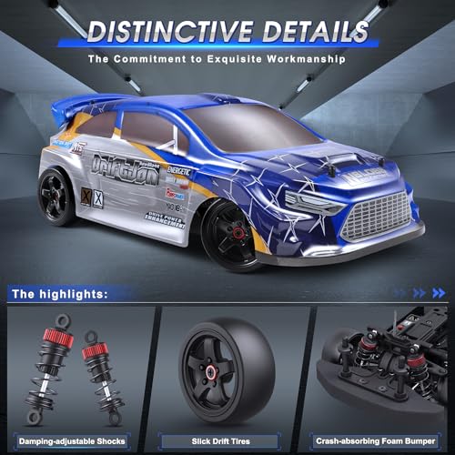 HAIBOXING 2197, RC Drift Cars, 1/18 Scale, High Speed Performance with Gyro | 2.4GHz Remote Control Cars, 28 KM/H RTR for Kids and Adults, Electric Powered 4WD RC Rally Car with 2 Rechargeable Batteries. - color: 2197 Blue