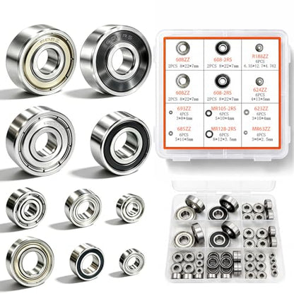 Ball Bearings Kit, 10 Sizes Skateboard Roller Bearing 608 Included, 52 PCS | Small Sealed Skate Bearing, 608zz 608rs 8mm included, Miniature Rollerblade for Longboard Skateboarding Wheels 3D Printing